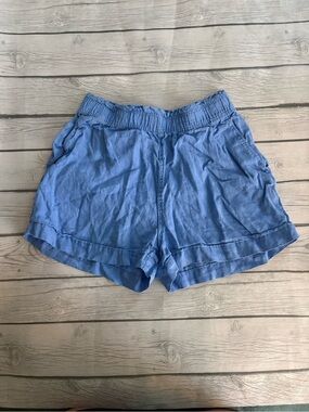 H&M Blue High-Waist Elastic Ruffle Hem Shorts